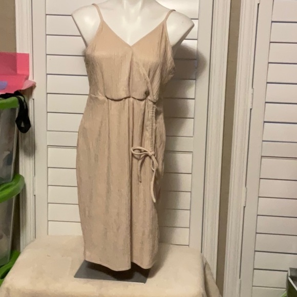 SHEIN Tan Gold Spaghetti Strap Slip Midi Dress - Picture 1 of 9